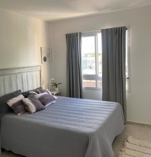 a bedroom with a bed with pillows and a window at Inehouse in Concepción del Uruguay