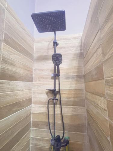a shower with a fan in a bathroom at Bisan hostel in Cairo
