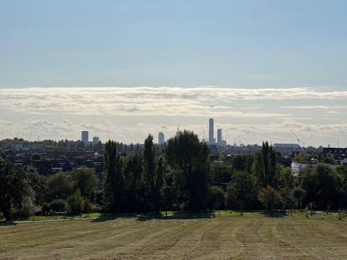 a field with a city in the background at Zozy Gladstone in London