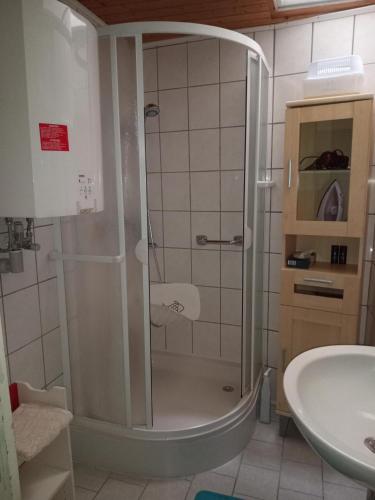 a bathroom with a shower and a sink at Casa Wüstner in Dinkelsbühl