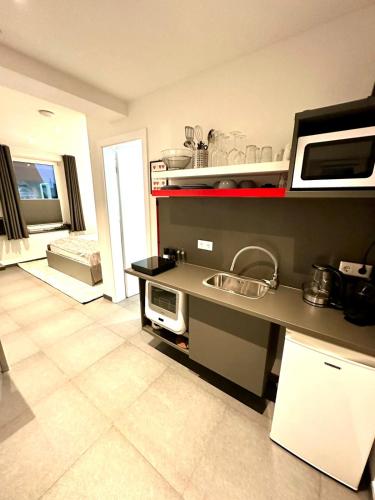 a kitchen with a sink and a counter top at LH Apartments Aulendorf in Aulendorf