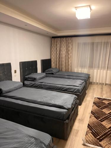 a bedroom with three beds in a room at Casa Boitor in Jidvei