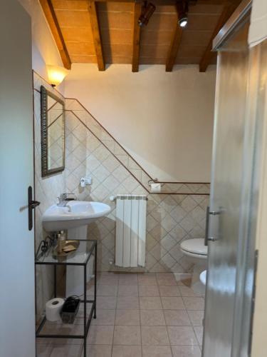 a bathroom with a sink and a toilet at Agriturismo Podere La Paolina - Residenza di Charme in Montefollonico