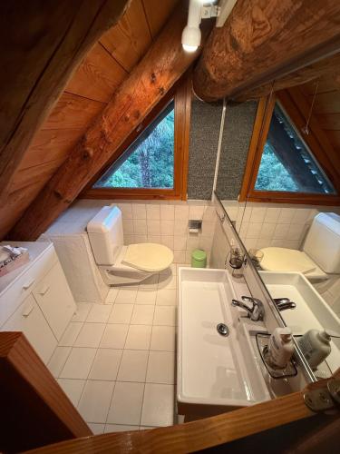 a small bathroom with a sink and a toilet at Romantic Ticino Rustici in Gordola