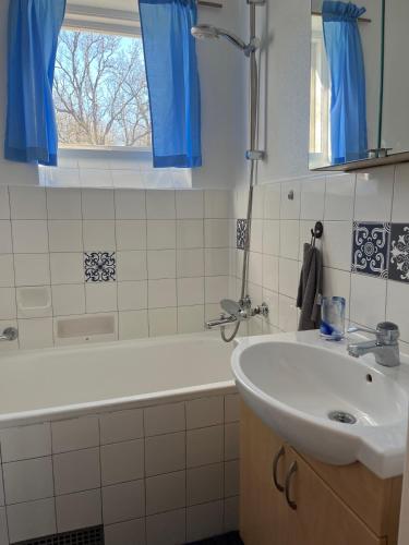 a bathroom with a sink and a shower and a tub at Ferienhaus in Orrefors in Orrefors