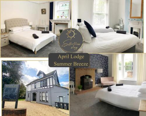 a collage of pictures of a room with two beds at Spacious 3-Bed Coastal Stay Sleeps 6 Parking Groups Welcome in Bournemouth