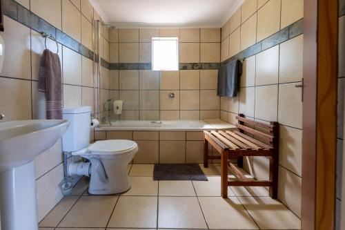 a bathroom with a toilet and a tub and a sink at Van Zylsvlei - A Karoo Guest Farm in Colesberg
