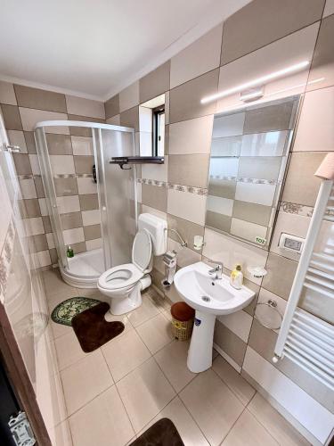 a bathroom with a toilet and a sink at Casa Cernica in Cernica