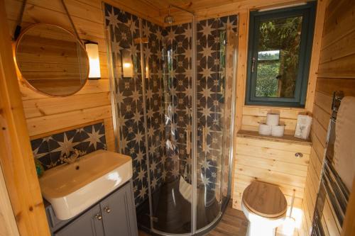 a bathroom with a shower and a sink at West Lexham Wellness & Retreat Centre in King's Lynn