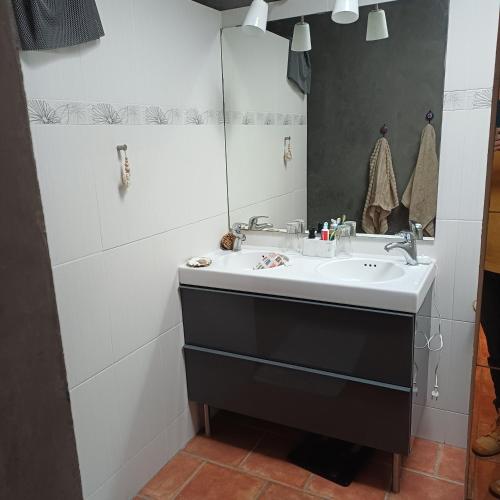 a bathroom with a sink and a mirror at L'atelier d'LN in La Roque-dʼAnthéron