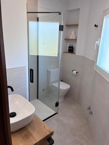 a bathroom with a shower and a sink and a toilet at Ons Spanje in Calpe