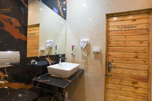 a bathroom with a sink and a mirror at Hamilton palace in Lansdowne
