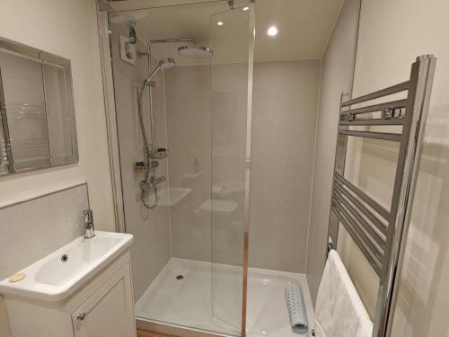 a bathroom with a shower and a toilet and a sink at 3 Bed in Askrigg oc-w29833 in Marsett
