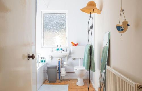 a bathroom with a sink and a toilet and a window at The Blue Lobster in Drynoch