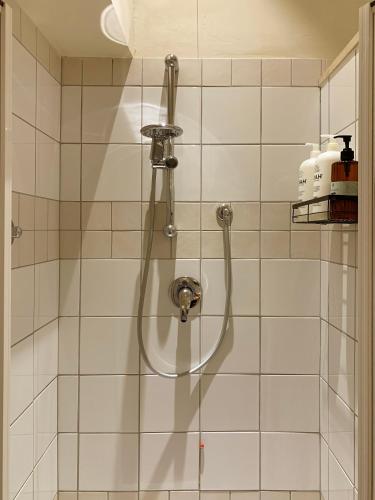 a shower with a shower head in a bathroom at B&B La Littorina - Parcheggio Privato in Foligno