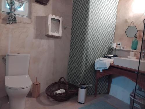 a bathroom with a toilet and a sink at Les Hauts de la Crempse chambre d'hôtes in Montagnac-la-Crempse