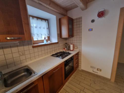 a small kitchen with a sink and a stove at Chalet Val Concei in Lenzumo di Concei