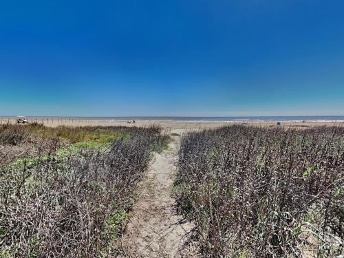 a dirt path through the grass on a beach at Beachfront Blue in Galveston