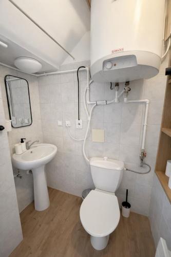 a bathroom with a toilet and a sink at Apartmán 19 in Mikulov