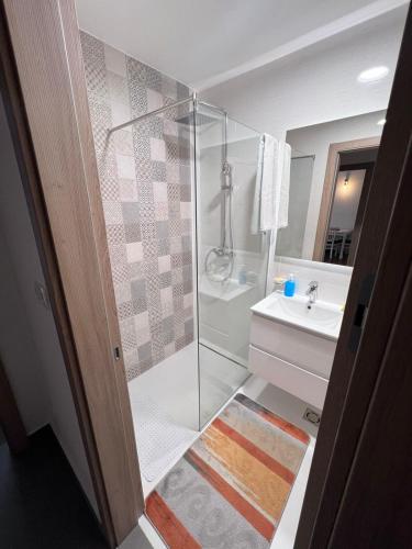 a bathroom with a shower and a sink at Podgorica Royal Apartment in Podgorica