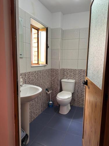 a bathroom with a toilet and a sink at Bujtina Vellezerit Grrela in Theth