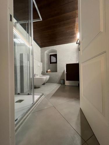 a bathroom with a shower and a sink and a toilet at Il Poggetto Bed and Breakfast in Bovino