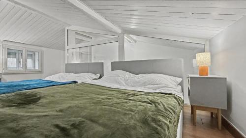 a bedroom with a large bed in a white room at Le Duplex in Valence
