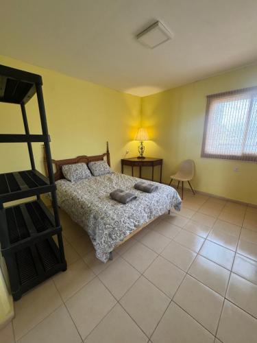 a bedroom with a bed and a lamp and a chair at צימר הר הגמל in Mitzpe Ramon