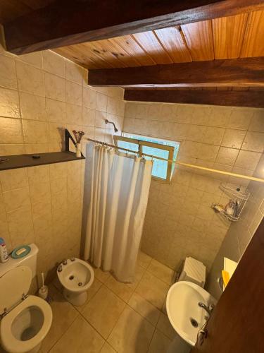 a bathroom with a toilet and a sink and a window at Arcadia entre cipreses in Pueblo Esther