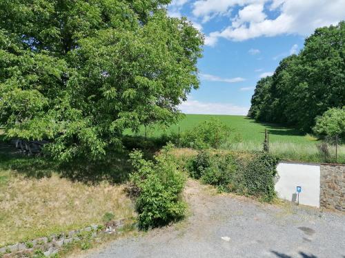 an overhead view of a driveway with a gate and trees at Penzion V Roklich & Apartments V Roklich in Ricany