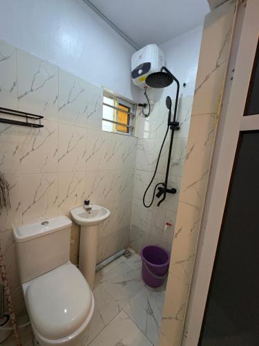 a bathroom with a toilet and a sink at Studio apartment-Akilo in Lagos