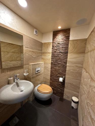 a bathroom with a toilet and a sink at Villa Nika in Bečići