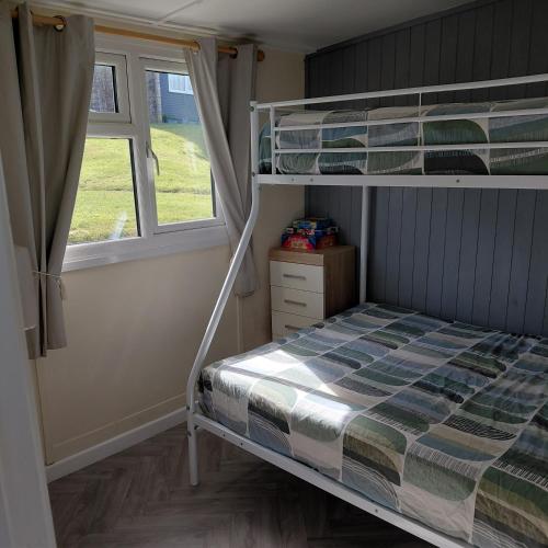 a bedroom with a bunk bed and a window at 18 Sea Valley Bideford Bay Park Dean in Bideford