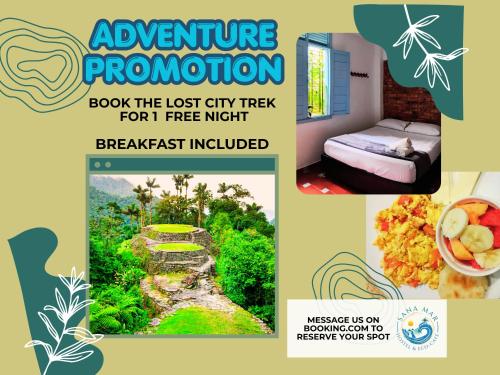 a collage of photos of a hotel room and a resort at Sana Mar Hostel & Eco-Café in Santa Marta