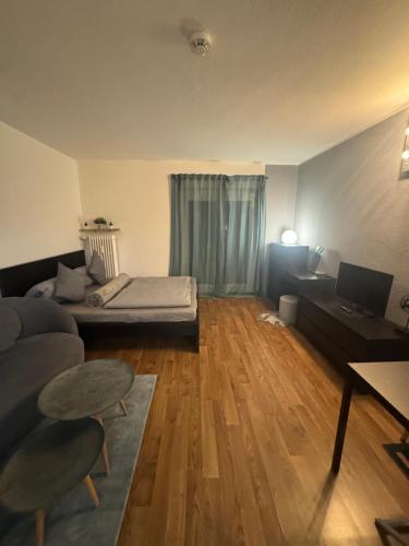 a living room with a bed and a couch at Central CityNest Studio No 8 in Wuppertal
