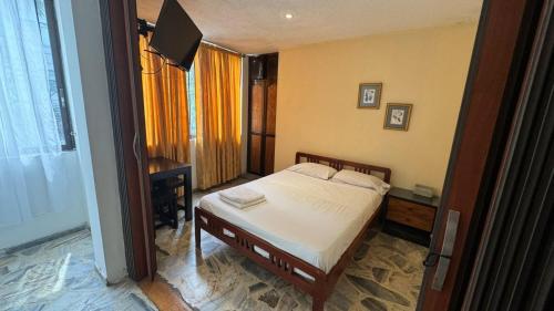 a bedroom with a bed and a television in it at Hotel Montecarlo in Cali