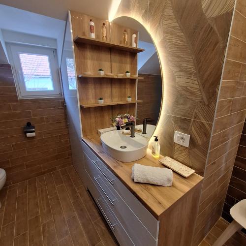a bathroom with a sink and a mirror at Garden lux in Belgrade