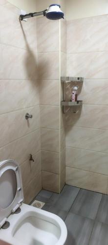 a bathroom with a toilet and a shower at STADEVIEW MODERN STUDIOs in Gatunga