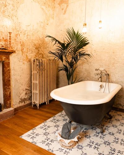 a bath tub in a bathroom with a plant at Relais il Convento in Palazzago