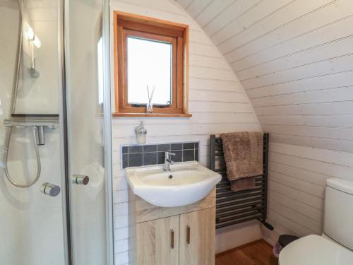 a bathroom with a sink and a shower at Grape Escape in Halesworth