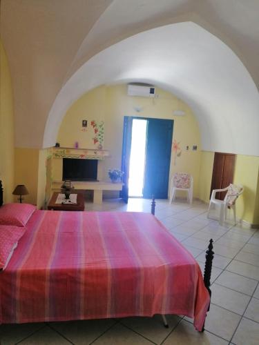 a bedroom with a large bed with a colorful bedspread at TeNuTa Li Frasulli in Sannicola
