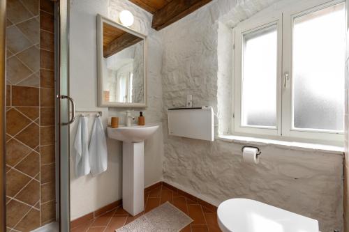 a bathroom with a sink and a mirror at Casa Lampadina in Vižinada
