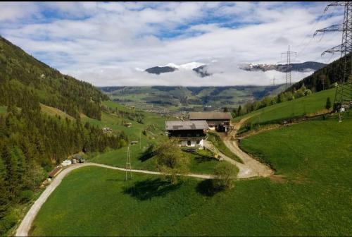 a house in the middle of a green field at Bamerhof in Mittersill