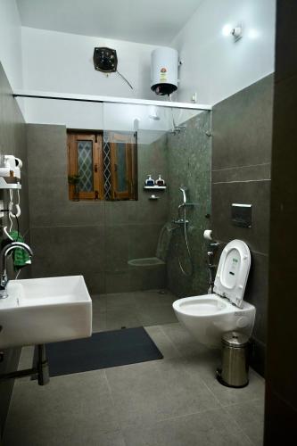 a bathroom with a toilet and a sink at Inayat-Pet friendly boutique homestay in Dehradun