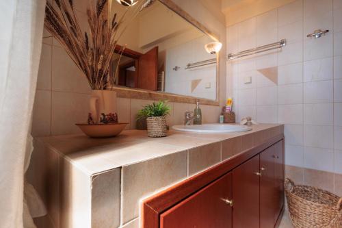 a bathroom with a sink and a mirror at Villa Geomare in Apolakkiá