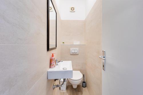 a bathroom with a sink and a toilet at Apartman Dokić 3 in Vrbnik