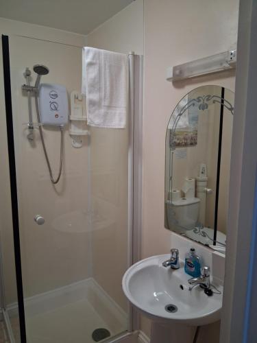 a bathroom with a shower and a sink at Barbican Paignton in Paignton