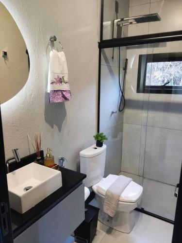 a bathroom with a sink and a toilet and a shower at Casa do Bem Estar Picada Café in Picada Cafe