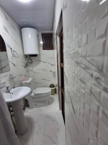 a white bathroom with a sink and a toilet at BridgeStayHostel in Samarkand