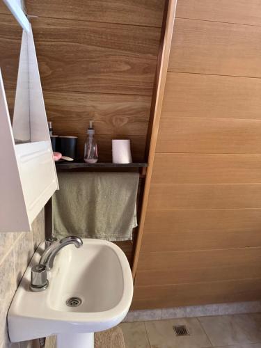 a bathroom with a sink and a toilet at Casa Alpina in Navarro